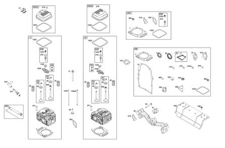 Cylinder Head Group Diagram and Parts List for 356447-0712-G1 200000 - 399999 Briggs and Stratton Engine